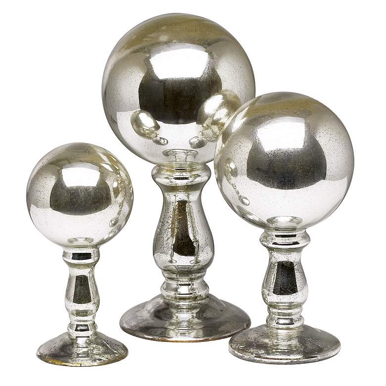 Image 1 Set of Three Table Top Accent Pedestal Balls