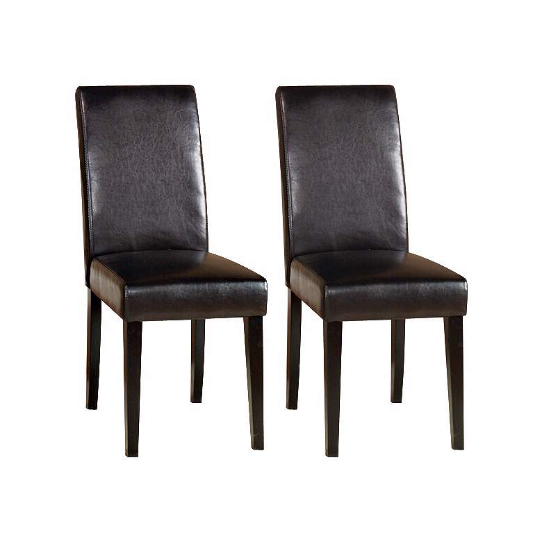 Image 1 Set of Two Dark Brown Leather Side Chairs