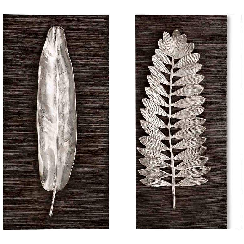 Image 1 Set of Two Silver Leaves 24 inch High Wall Art