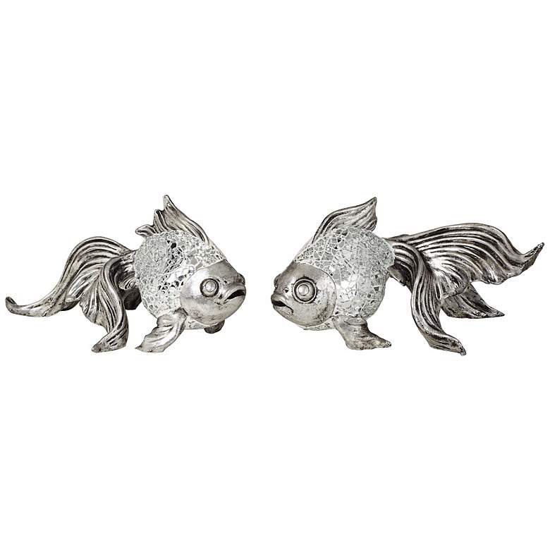 Image 1 Set of Two Silver Mosaic Koi Fish Accents 9 1/2 inch Wide