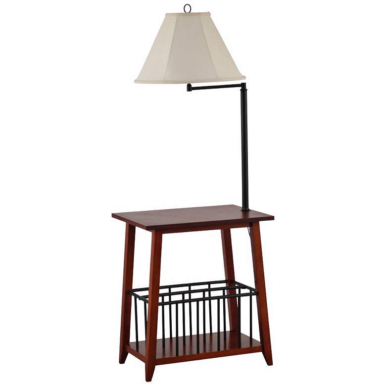 Seville Oak and Bronze Swing Arm Floor Lamp End Table