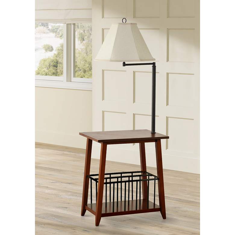 Image 1 Seville Oak and Bronze Swing Arm Floor Lamp End Table