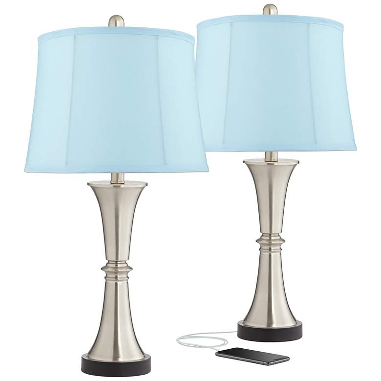 Image 1 Seymore Touch USB LED Blue Softback Table Lamps Set of 2