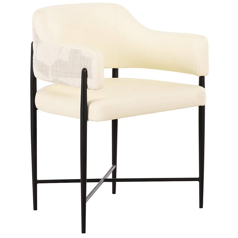 Image 1 Sezanne Cream Vegan Leather and 2-Tone Jacquard Dining Chair