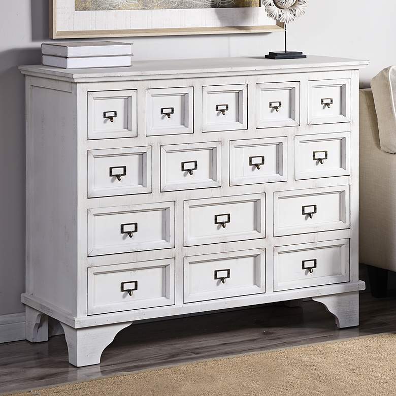 Image 1 Shabby Chic 45"W Antique White 15-Drawer Apothecary Cabinet