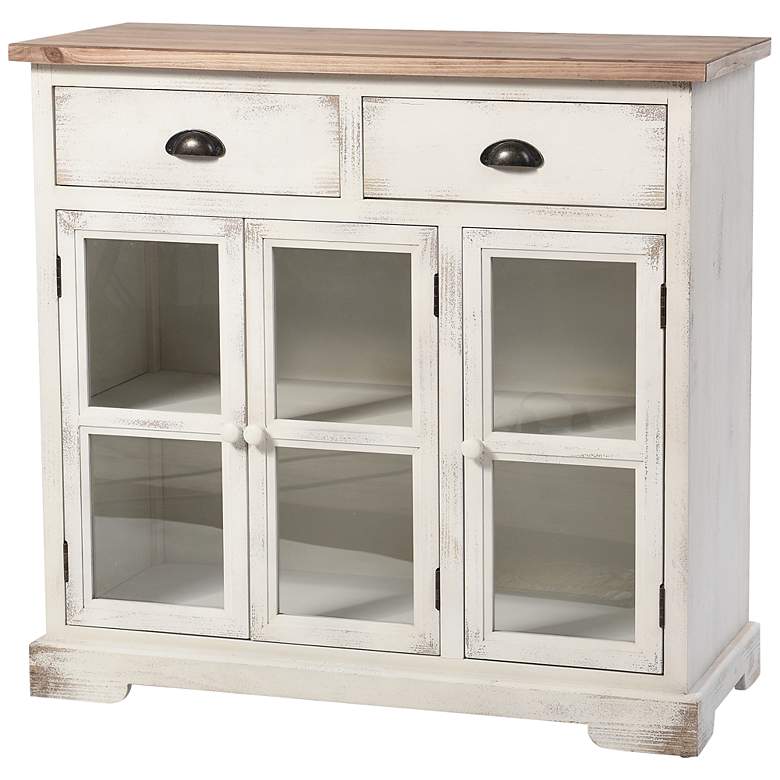Image 2 Shabby Chic - Window Pane Cabinet - Antique White Finish - Natural Top