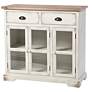 Shabby Chic - Window Pane Cabinet - Antique White Finish - Natural Top