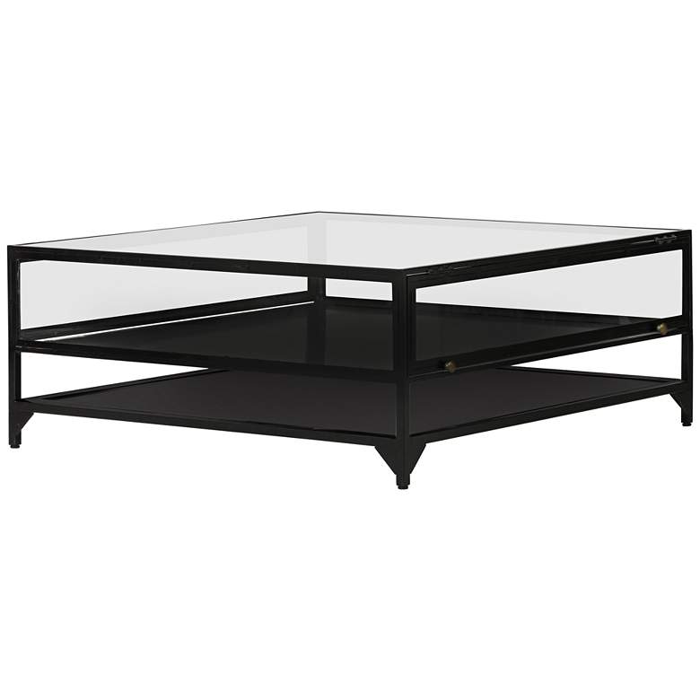 Image 1 Shadow Box 39 3/4"W Square Matte Black 2-Shelf Coffee Table