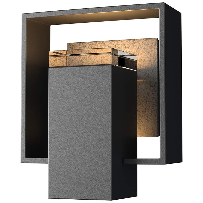 Image 1 Shadow Box 8.5"H Iron Accented Small Black Outdoor Sconce w/ Clear Sha