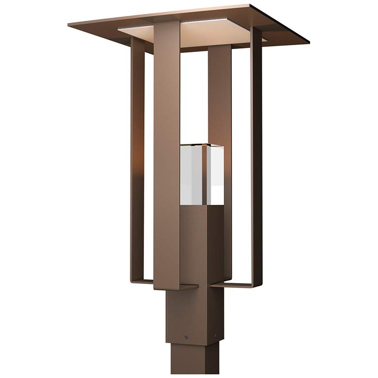Image 1 Shadow Box Outdoor Post Light - Bronze - Silver Accents - Clear Glass