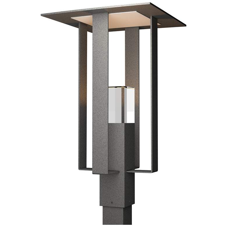 Image 1 Shadow Box Outdoor Post Light - Iron Finish - Silver Accents - Clear Glass