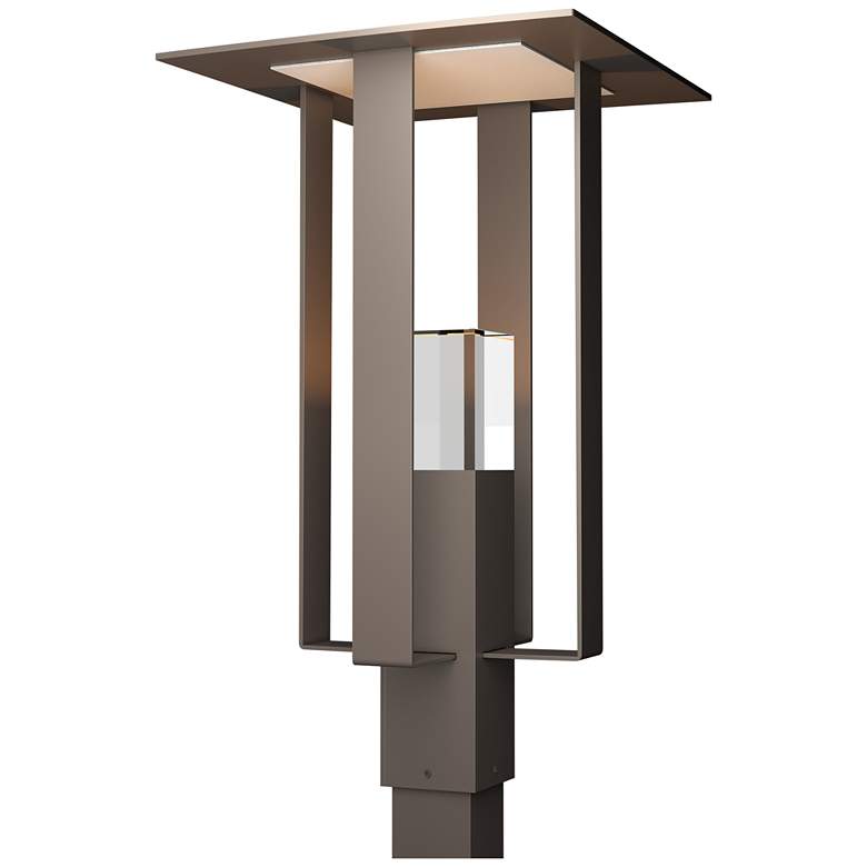 Image 1 Shadow Box Outdoor Post Light - Smoke Finish - Silver Accents - Clear Glass