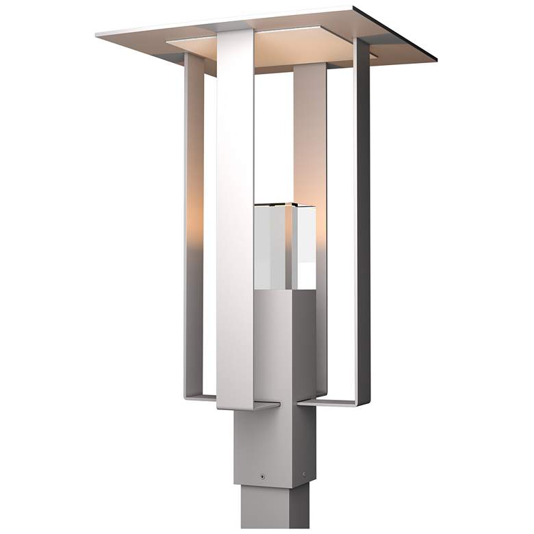 Image 1 Shadow Box Outdoor Post Light - Steel Finish - Silver Accents - Clear Glass