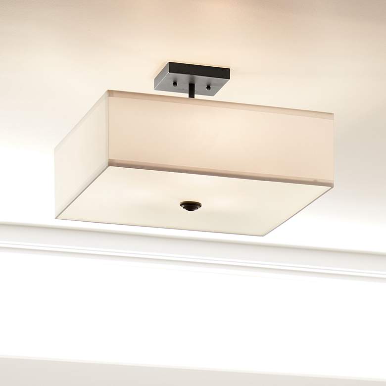 Image 1 Shailene 18in 3 Light Square Semi Flush with Satin Etched White Diffuser