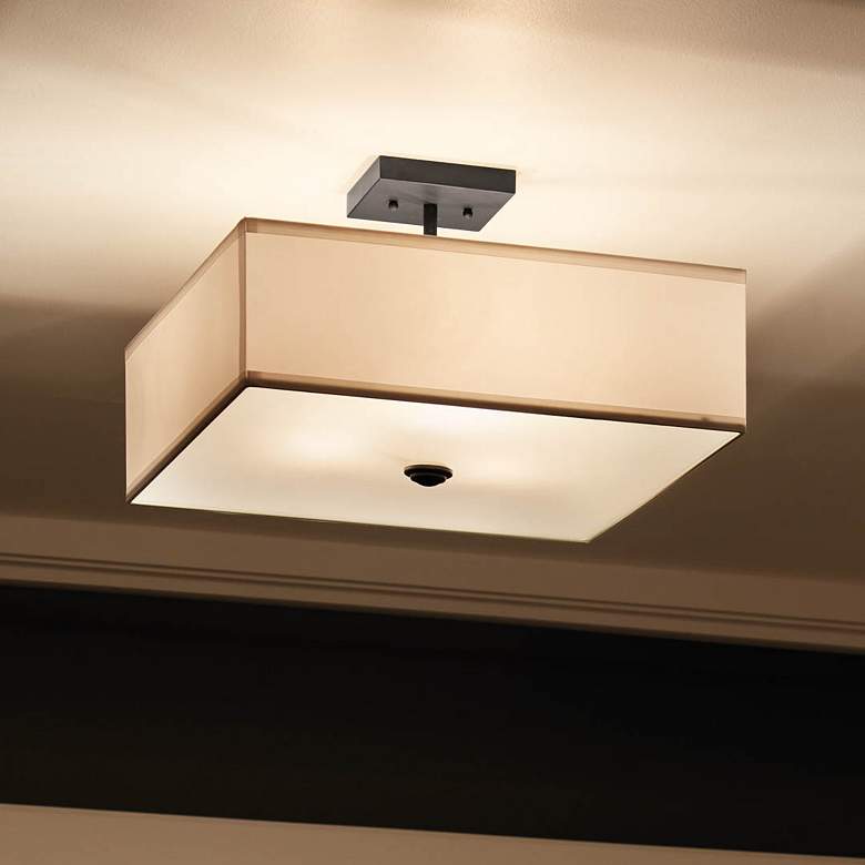 Image 6 Shailene 18in 3 Light Square Semi Flush with Satin Etched White Diffuser more views