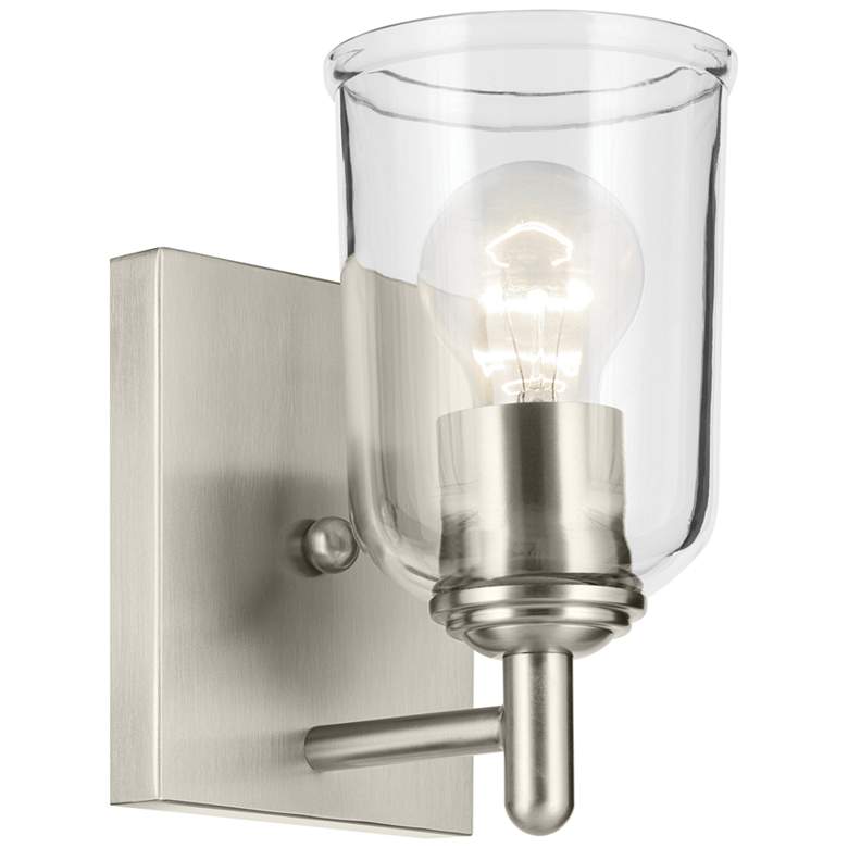 Image 1 Shailene Brushed Nickel Bell Clear Wall Sconce 1Lt