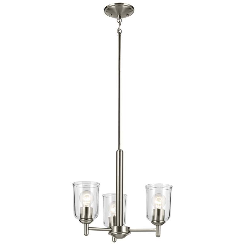 Image 1 Shailene Brushed Nickel Round Clear Mini Chandelier 3Lt