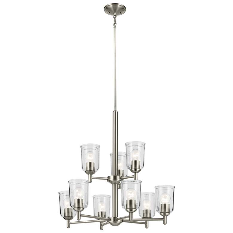 Image 1 Shailene Brushed Nickel Tiered Clear Chandelier 9Lt