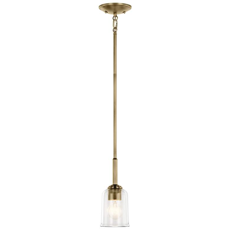 Image 1 Shailene Natural Brass Bell Clear Mini Pendant 1Lt