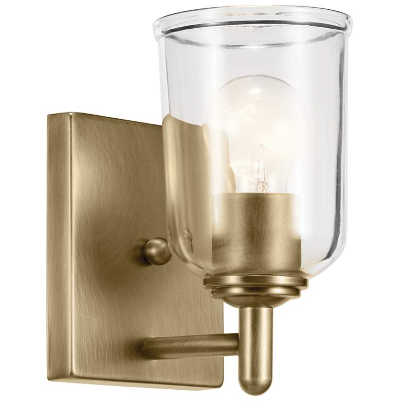 Image 1 Shailene Natural Brass Bell Clear Wall Sconce 1Lt