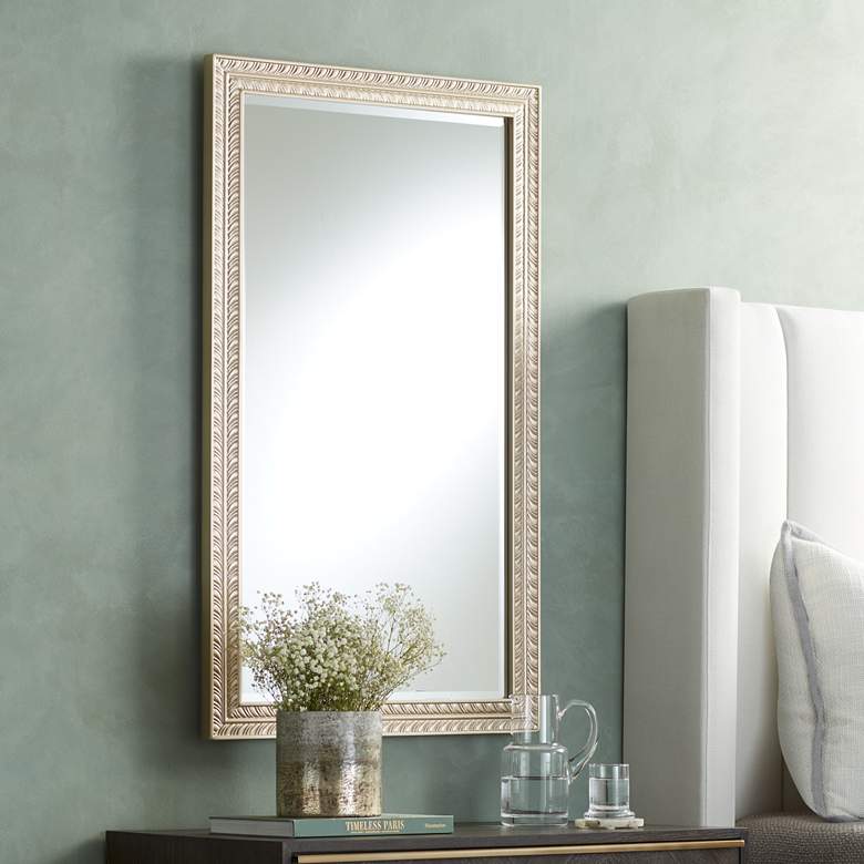Image 1 Shaina Champagne Gold Wood 24 inch x 40 inch Rectangular Wall Mirror