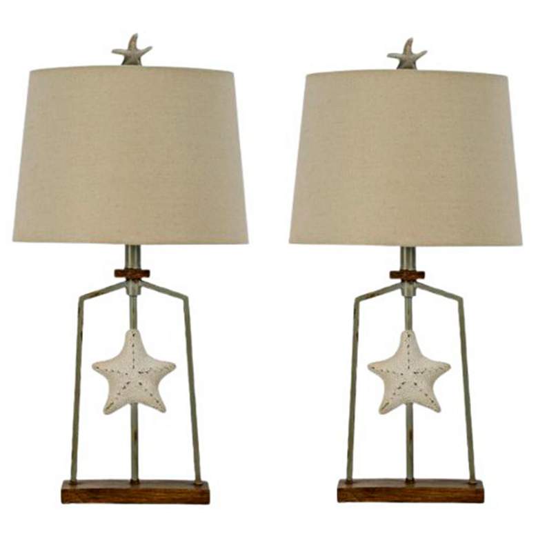 Image 1 Shale Antique Brown and White Starfish Table Lamps Set of 2