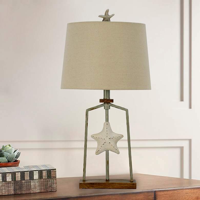 Image 3 Shale Antique Brown and White Starfish Table Lamps Set of 2 more views