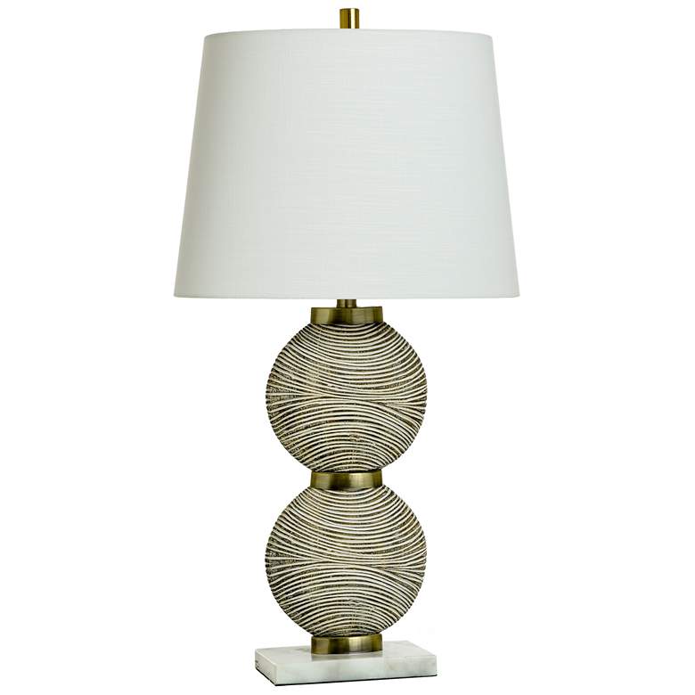 Image 1 Shallows 33" High Double Circle Cream Striped and Brass Table Lamp