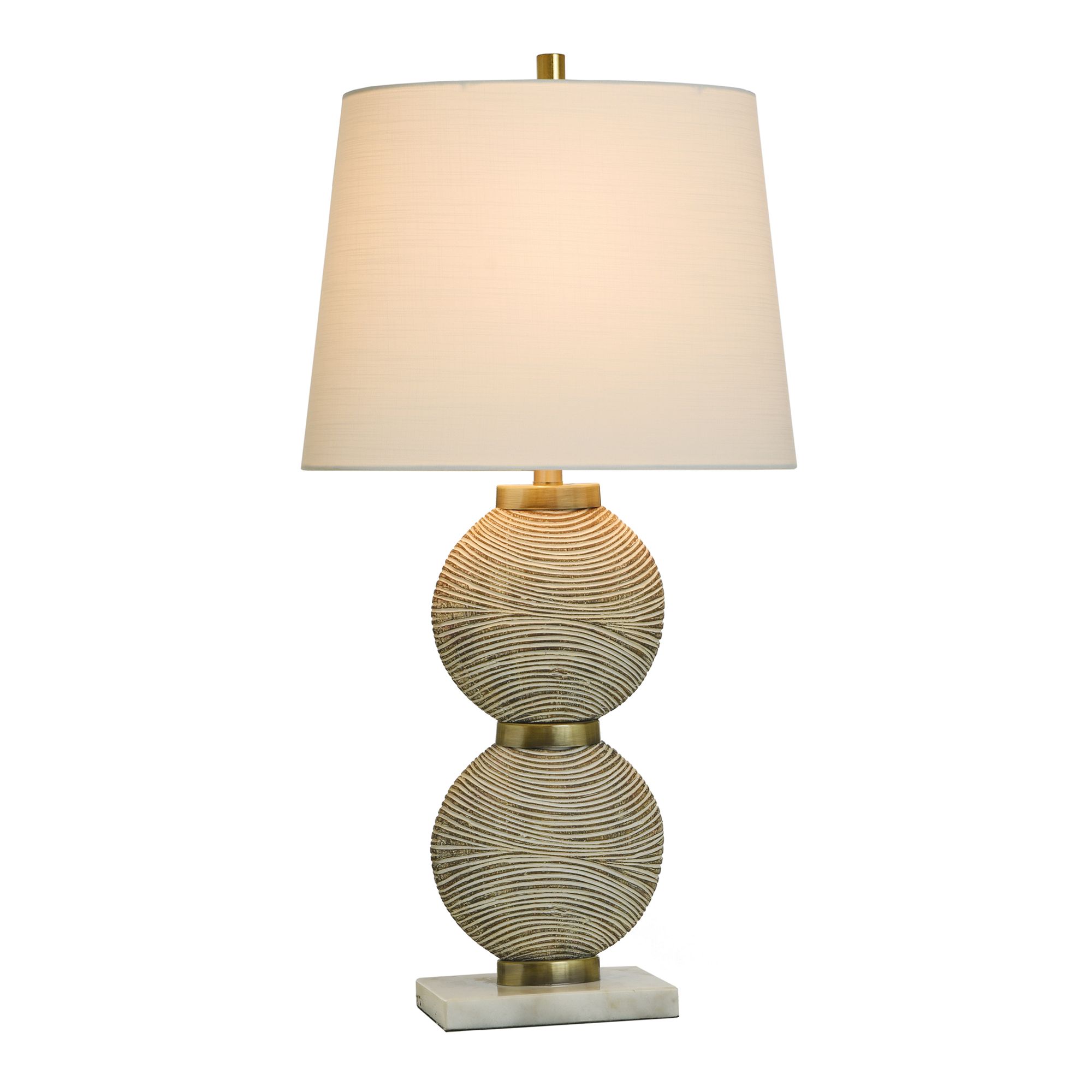Image 3 Shallows 33" High Double Circle Cream Striped and Brass Table Lamp more views