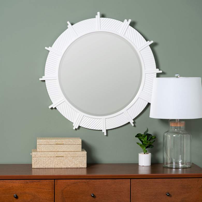 Image 1 Shanna Glossy White 32 inch Round Starburst Wall Mirror