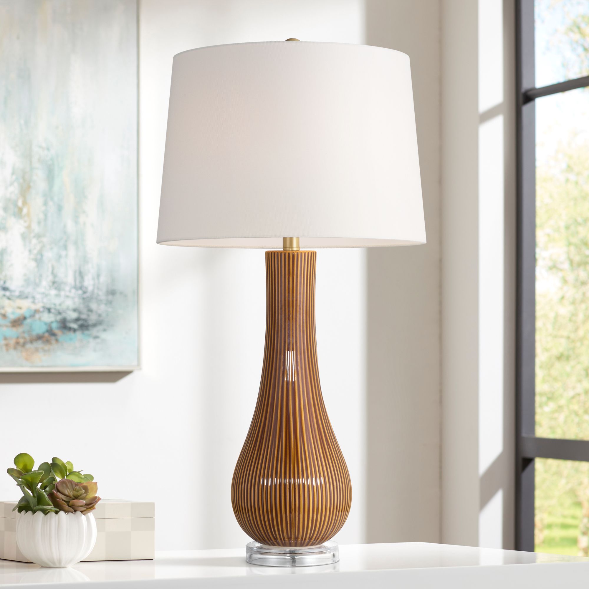 Image 7 Shannon 30 1/2" High Brown Stripe Ceramic Gourd Table Lamp Set of 2 more views