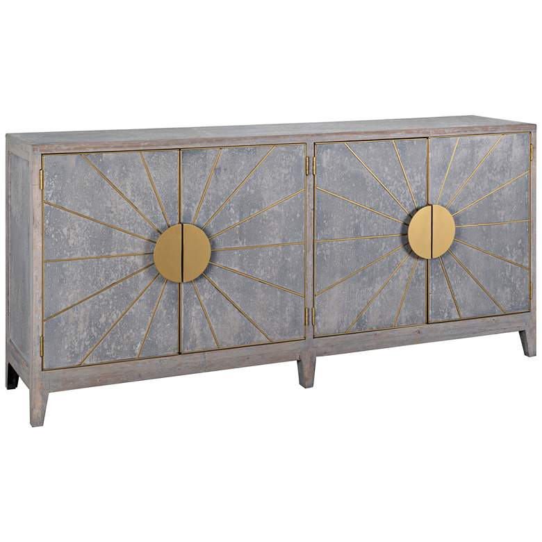 Image 1 Shannon 79 inch Wide Distressed Gray Sunburst Gold Sideboard