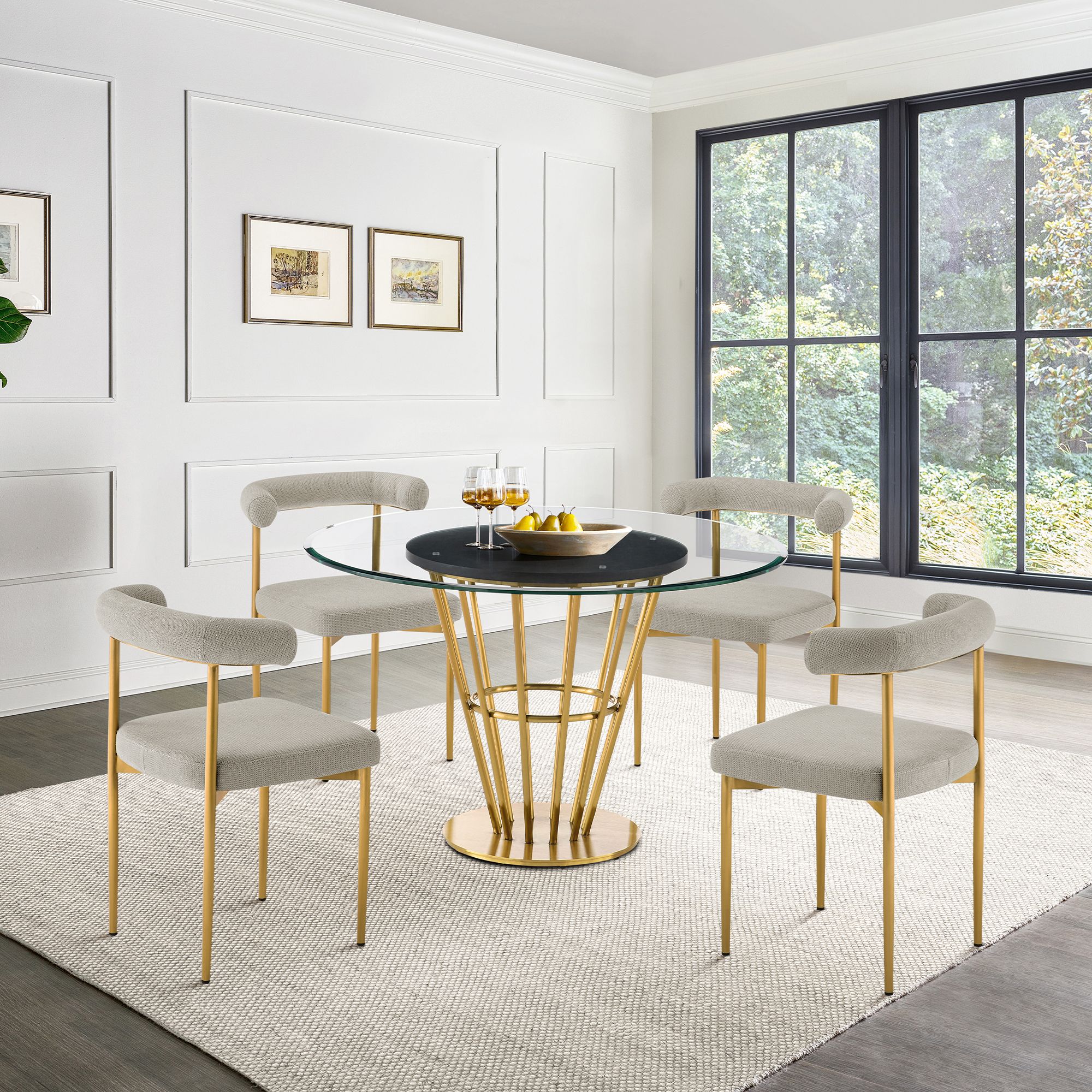 Shannon Set of 2 Dining Chair in Gold Brushed Stainless Steel, Taupe Fabric