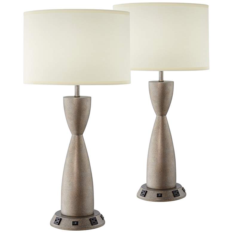 Image 1 Shantae Copper Bronze Table Lamps Set of 2 With Built-In USB and Outlets