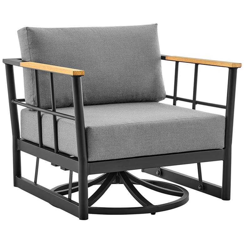 Image 1 Shari Outdoor Patio Swivel Glider Lounge Chair in Black Aluminum and Teak