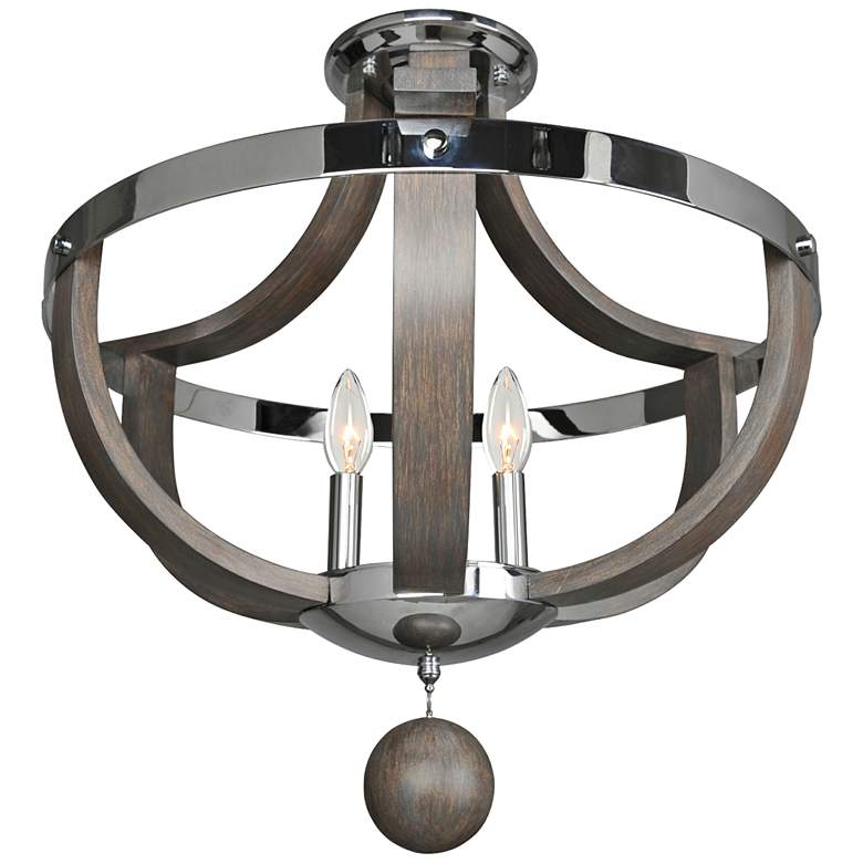 Image 2 Sharlow 20 inch Wide Ash Wood 3-Light Chrome Ceiling Light