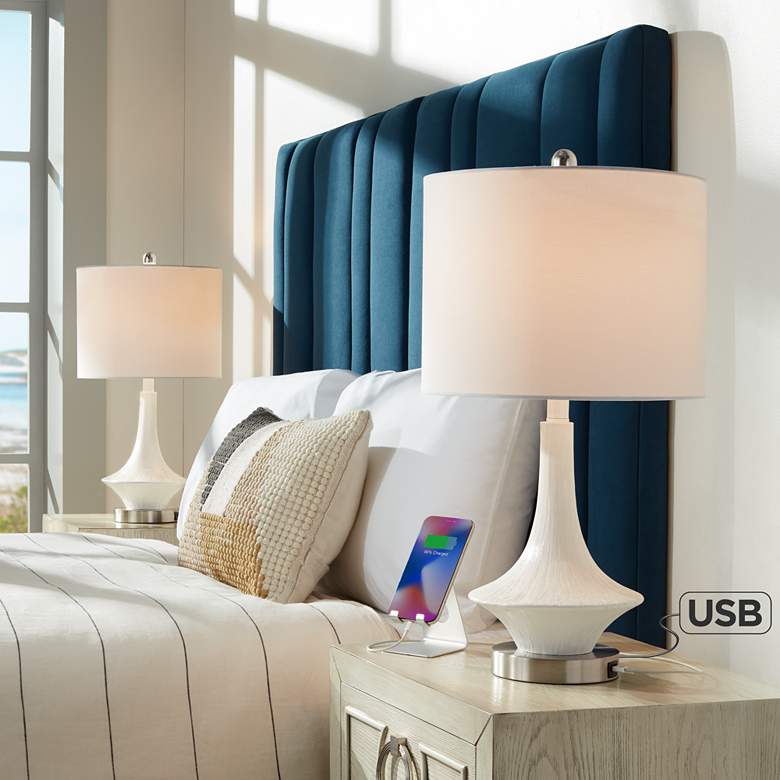Image 1 Sharon Modern USB Table Lamps in White Set of 2