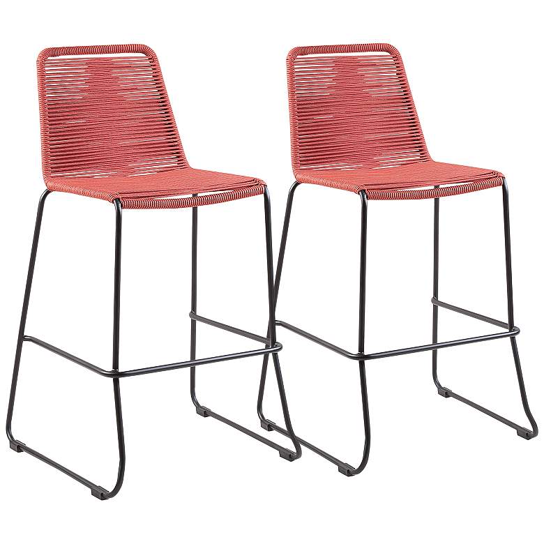 Image 2 Shasta 27 inch Black and Red Outdoor Counter Stools Set of 2