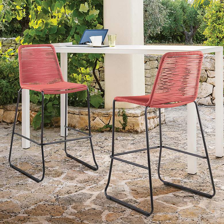 Image 1 Shasta 27" Black and Red Outdoor Counter Stools Set of 2
