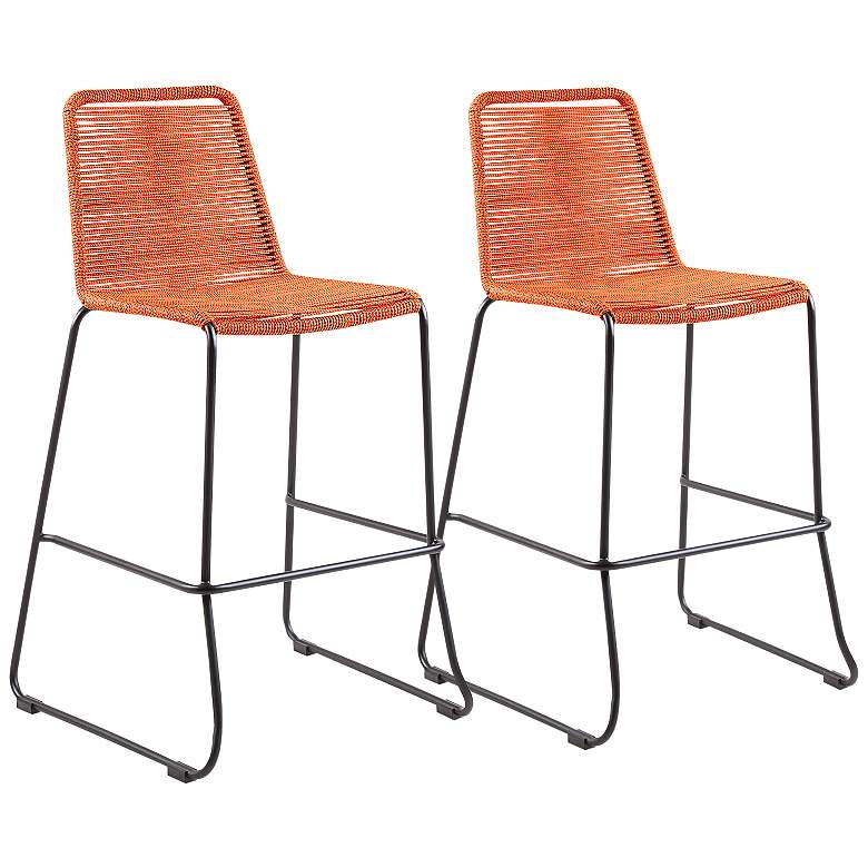Image 2 Shasta 30" Black and Tangerine Outdoor Bar Stools Set of 2