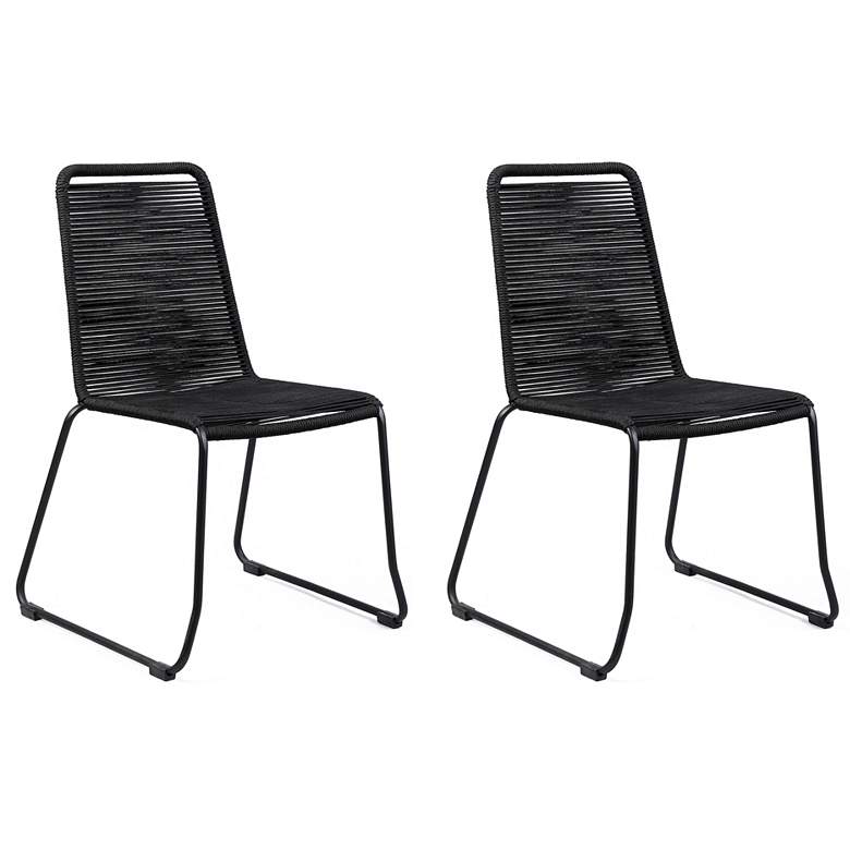 Image 1 Shasta Set of 2 Outdoor Stackable Dining Chair in Metal and Black Rope