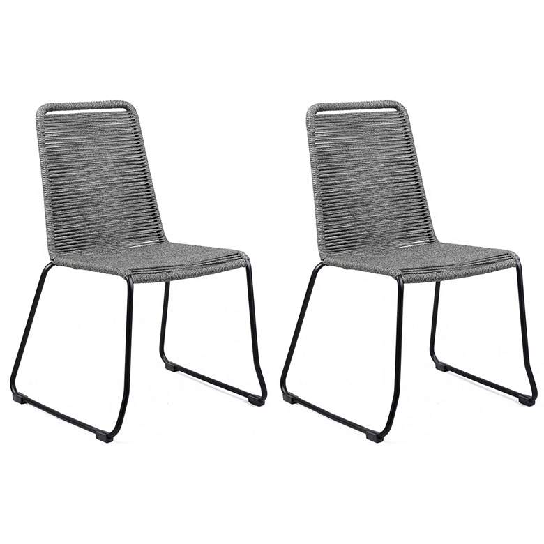 Image 1 Shasta Set of 2 Outdoor Stackable Dining Chair in Metal and Grey Rope
