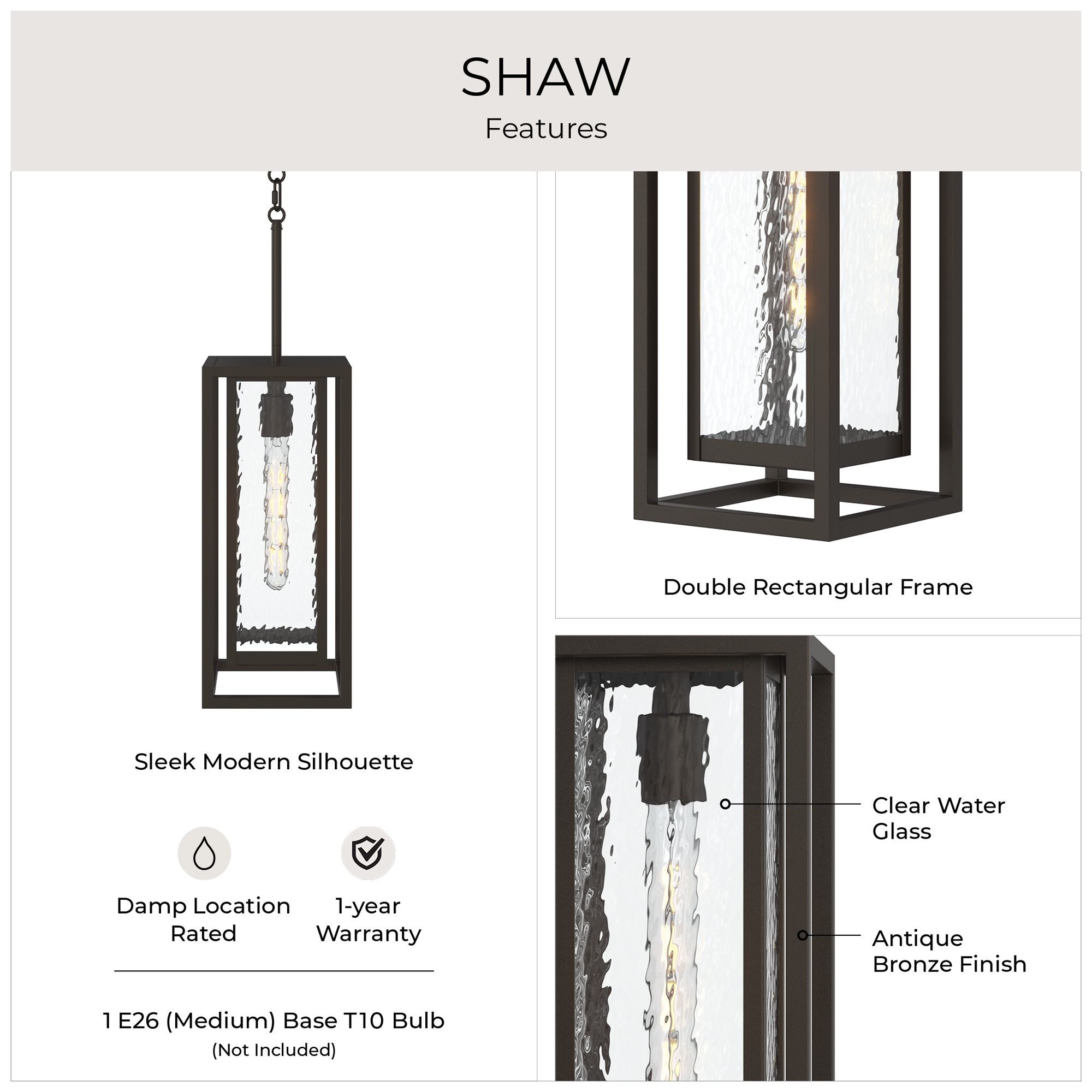 Shaw 17 Inch 1 Light Outdoor Pendant with Clear Glass
