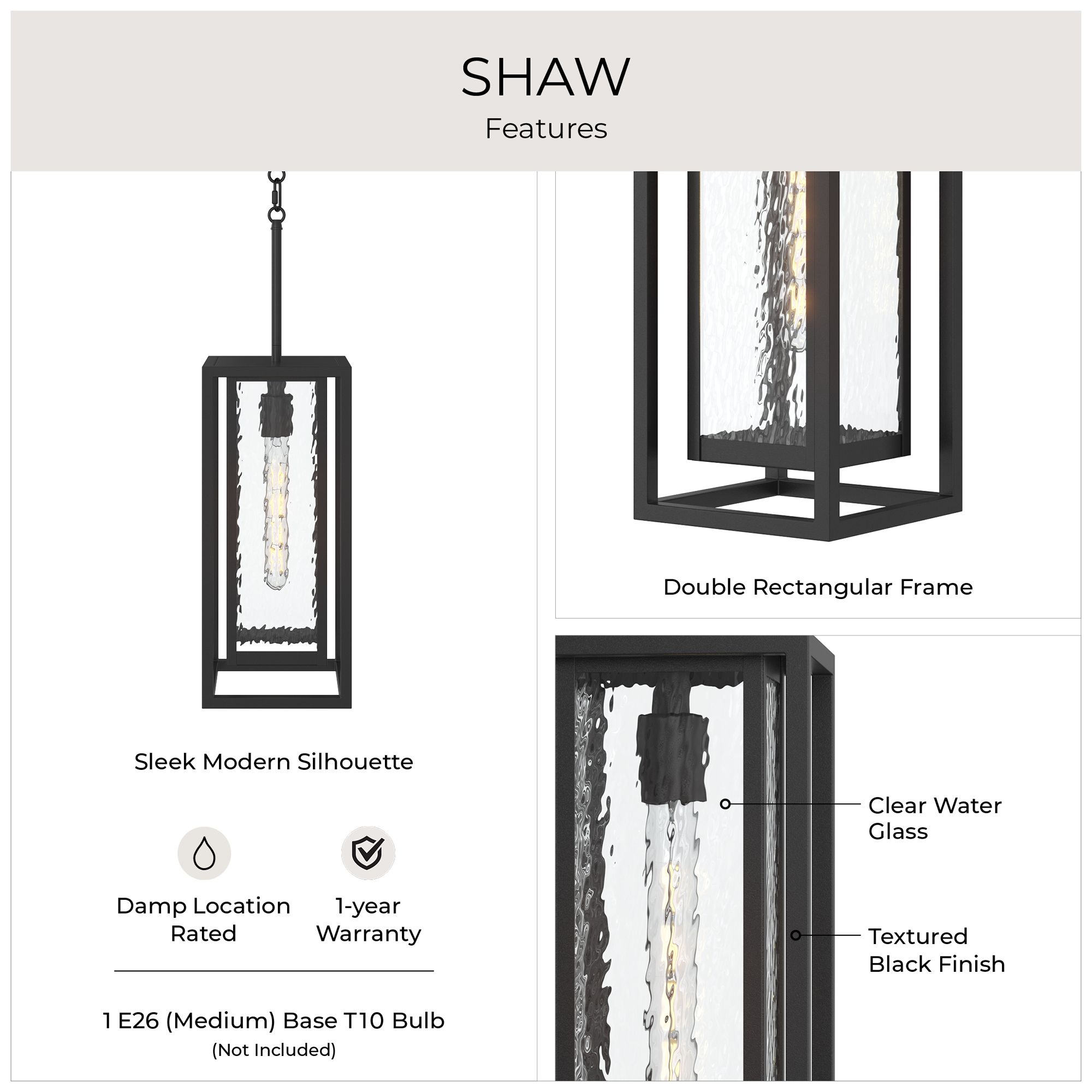 Shaw 17 Inch 1 Light Outdoor Pendant with Clear Glass