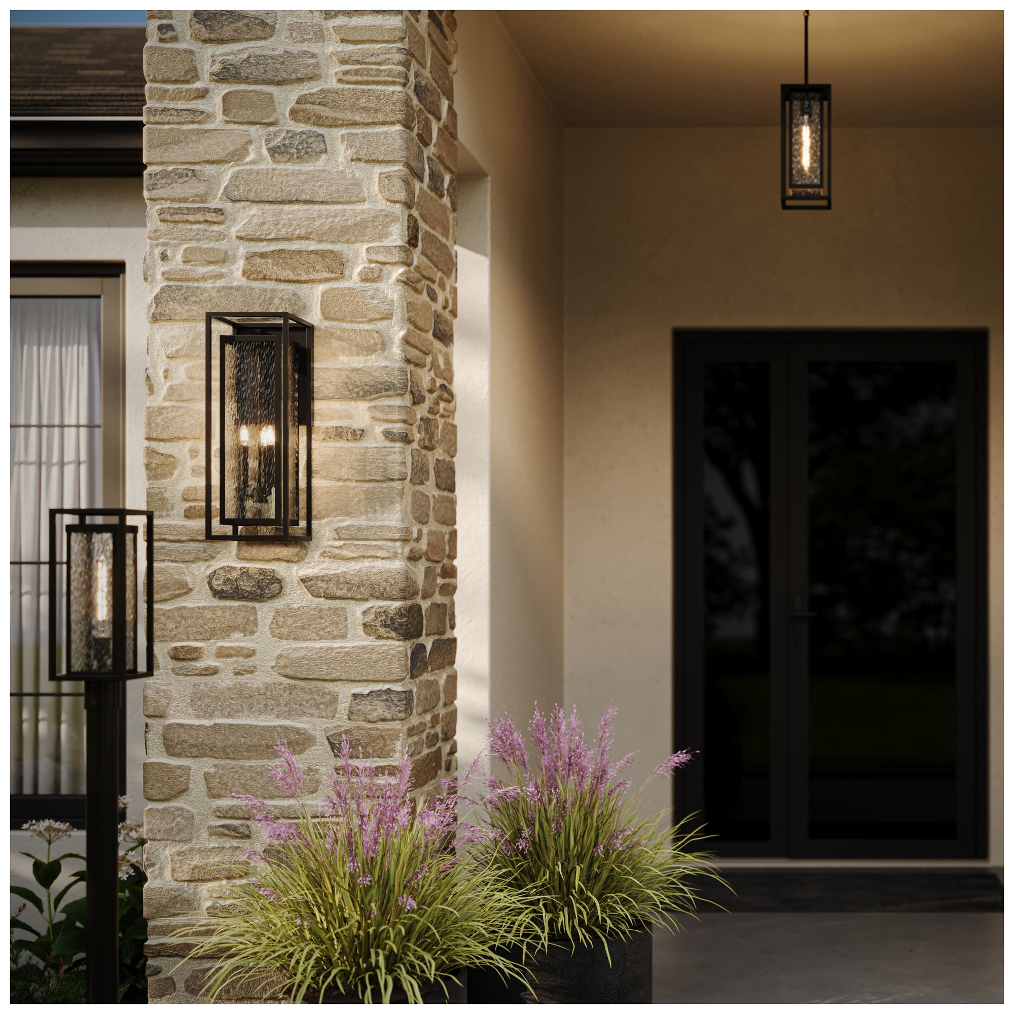 Image 2 Shaw 25-inch 3-Light Outdoor Wall Light with Water Glass more views