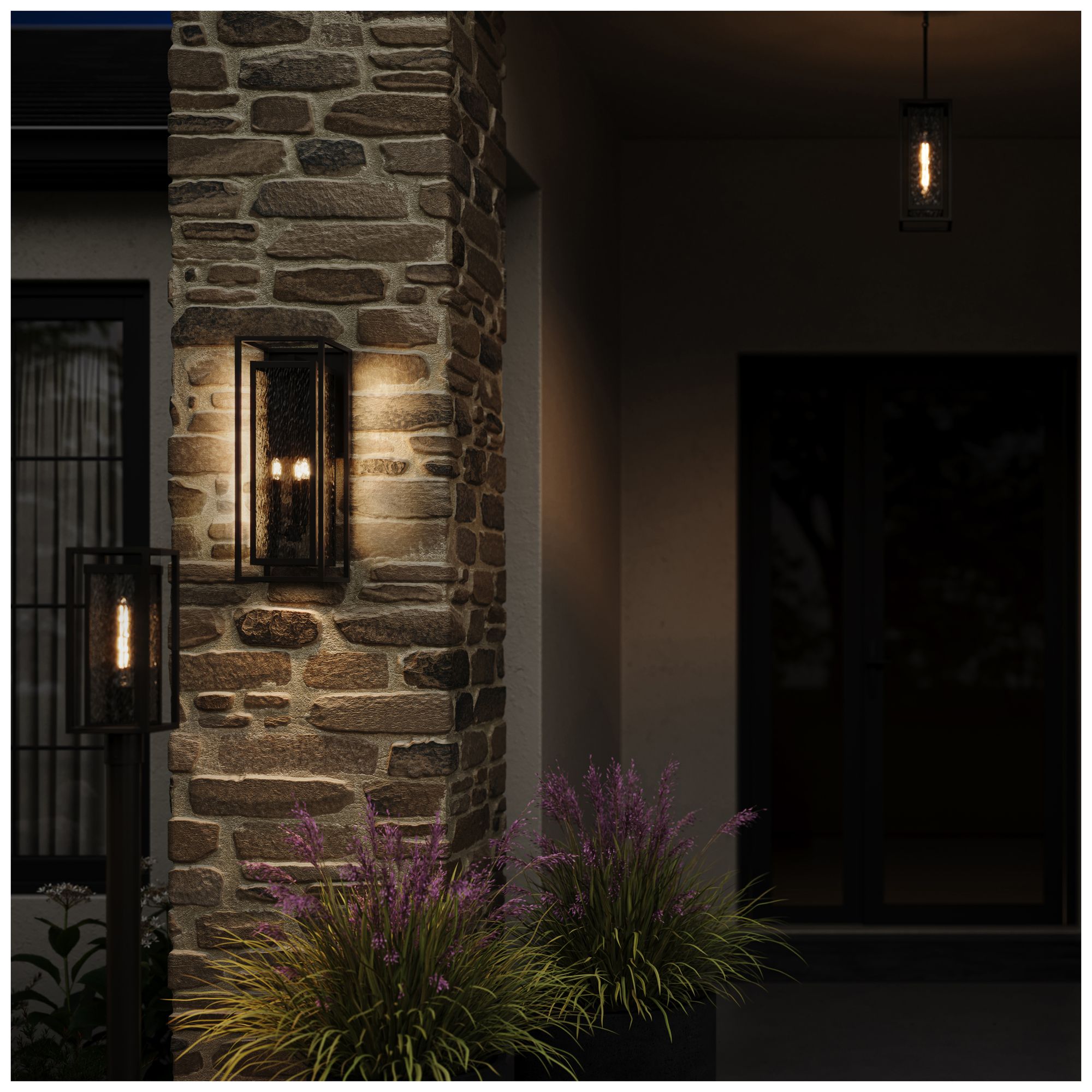 Image 4 Shaw 25-inch 3-Light Outdoor Wall Light with Water Glass more views