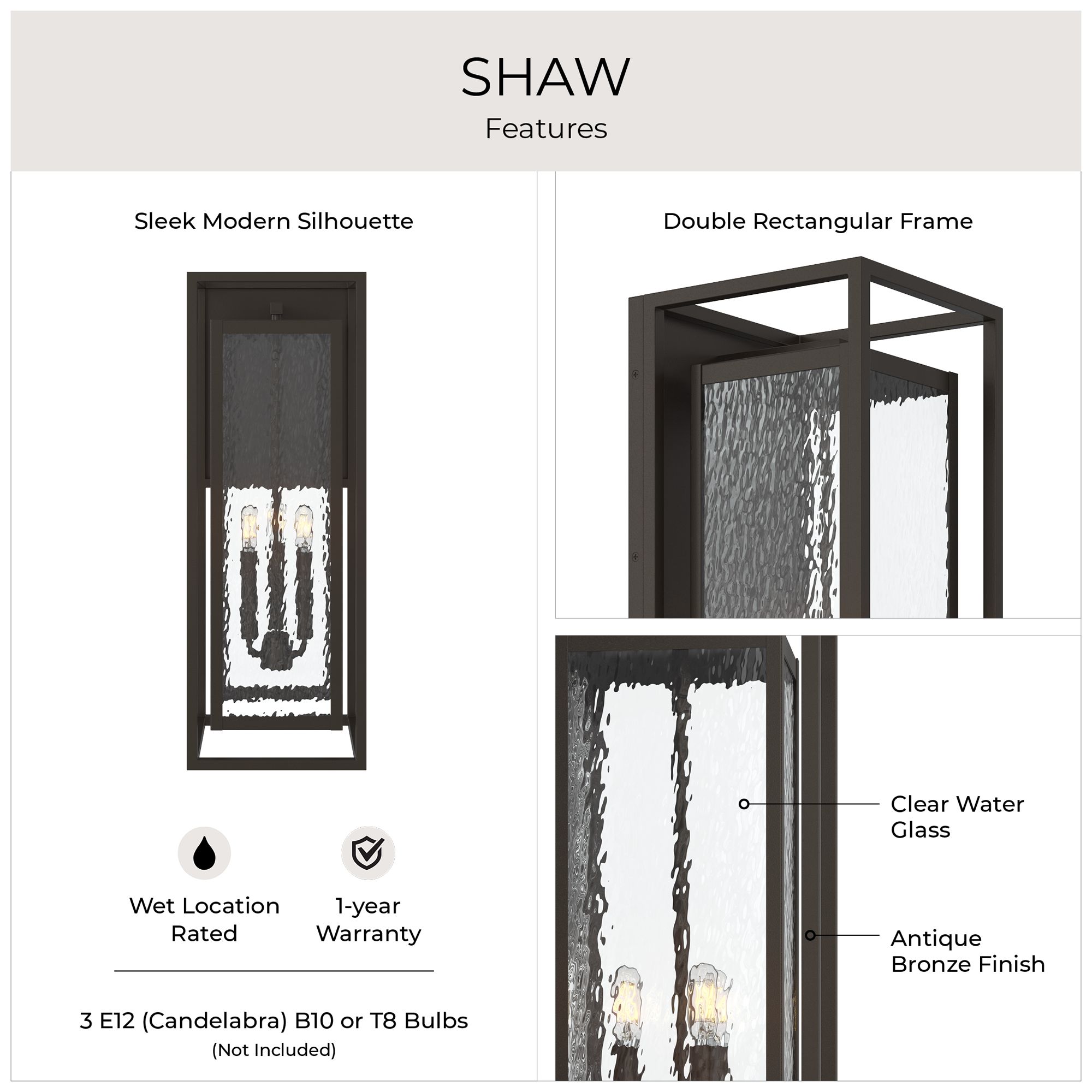 Shaw 25-inch 3-Light Outdoor Wall Light with Water Glass