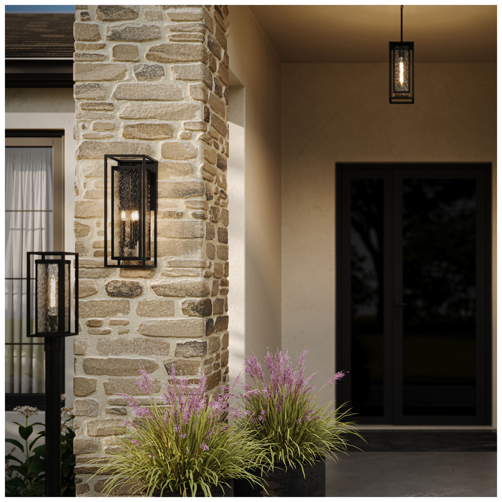 Image 2 Shaw 25-inch 3-Light Outdoor Wall Light with Water Glass more views