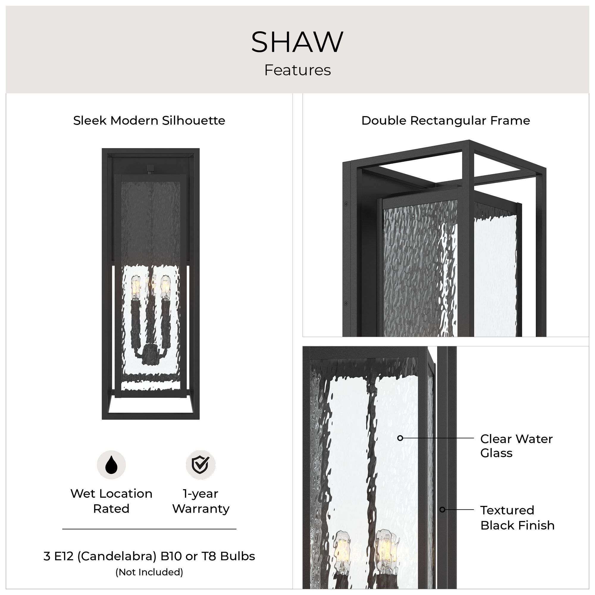 Shaw 25-inch 3-Light Outdoor Wall Light with Water Glass