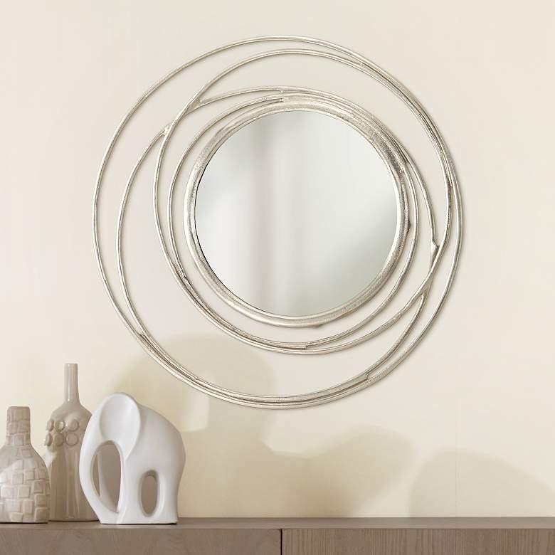 Image 1 Shawnee Silver Openwork Circles 27 inch Round Wall Mirror